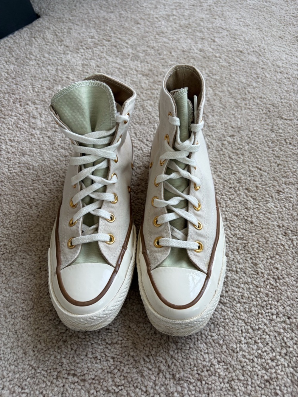 Custom Converse All Star Sneakers in off-white with Sage Green Accents - Picture 6 of 8